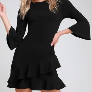 Lulus Black Ruffle Bodycon Dress